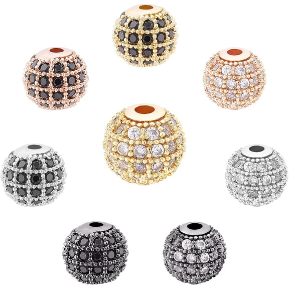 1 Box 8 Colors 8MM Cubic Zirconia Beads Brass Rhinestone Spacer Bead CZ Stones Micro Pave Metal Disco Ball Round Charms