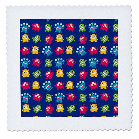 3dRose Cute Colorful Alien Monster Science Fiction Cartoon Creatures Pattern - Quilt Square, 14 by 14-inch