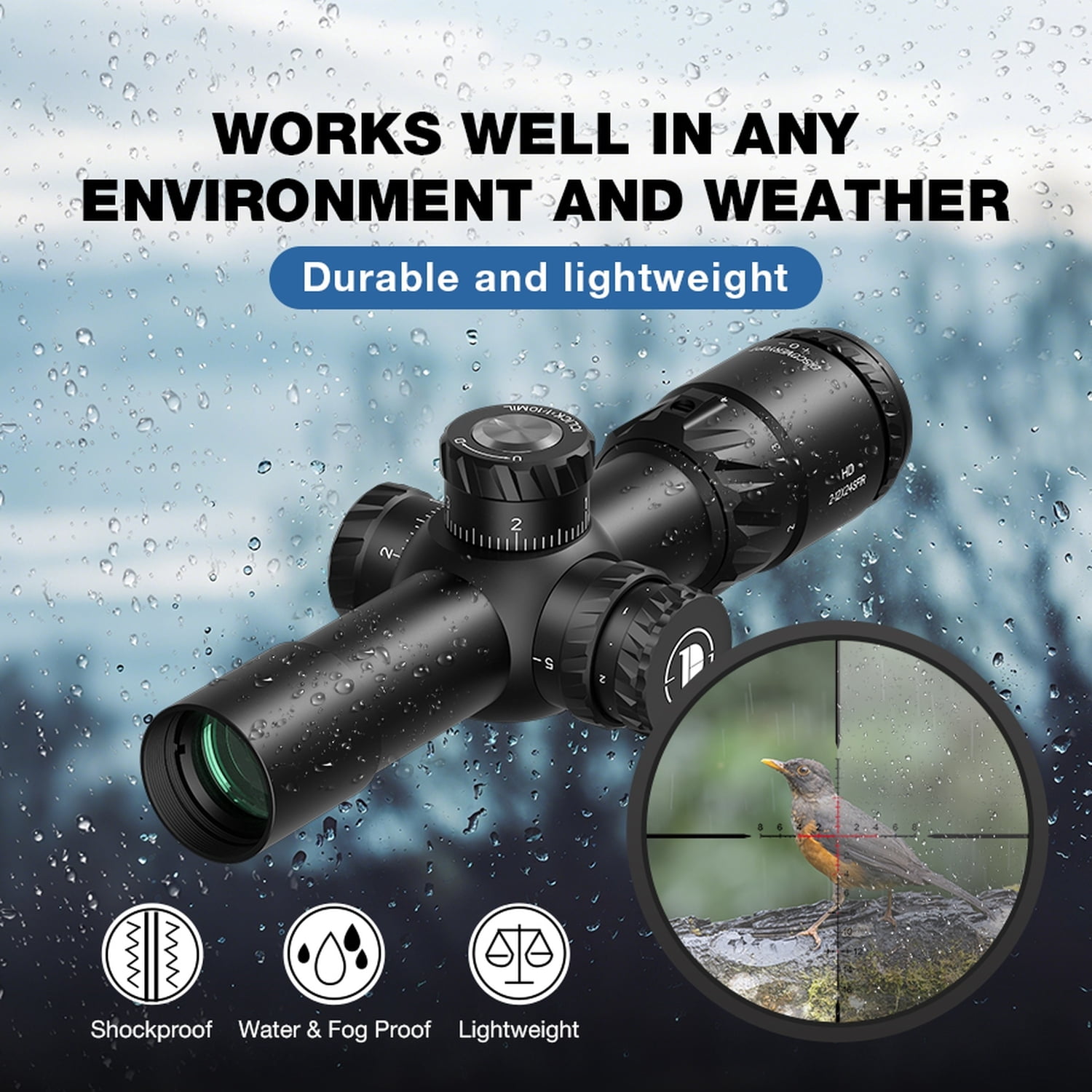 DISCOVERYOPT HD 2-12X24 Hunting Riflescope FFP Side Focus Illuminated Reticle 30mm Tube Optics Scope