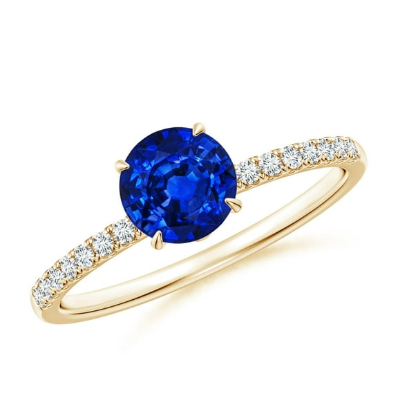 ANGARA Lab Grown 1 Ct Blue Sapphire Hidden Halo Engagement Ring for Women in 14K Yellow Gold (Size-6mm) | September Birthstone, Anniversary, Jewelry Gift for Women | Lab-Grown Blue Sapphire Ring