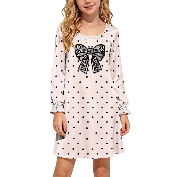 ATOGUTA Teen Girl Dress Long Sleeve Crewneck A-Line Fall Casual T-Shirt Dresses Beige, Size 5T-15
