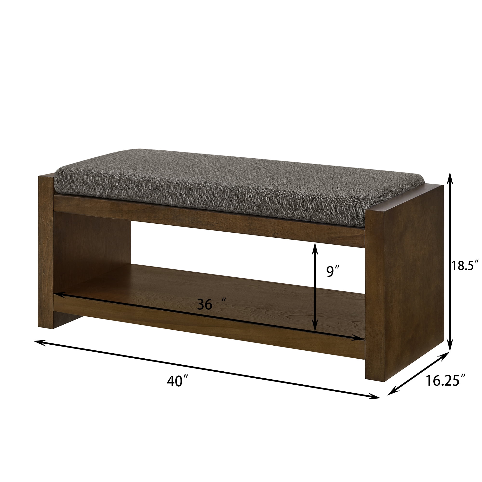 Accent Bench with Lower Shoe Shelf and Removable Cushion, 40-Inch Padded Entryway Bench for Living Room and Bedroom, Granite