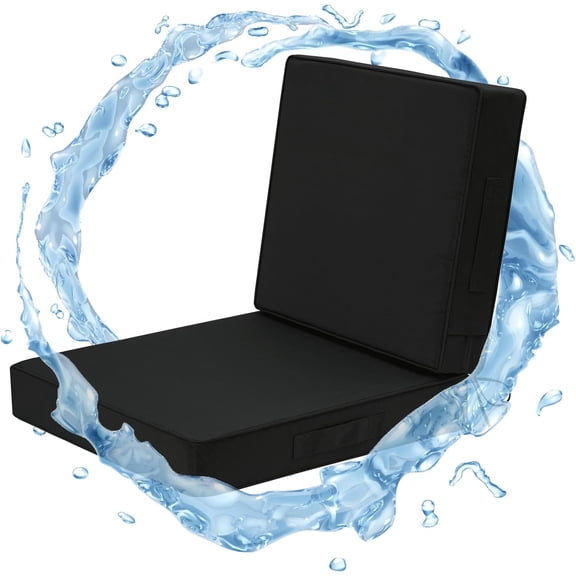 Outdoor Cushions for Patio Furniture, Waterproof Outdoor Seat Cushions with Ties and Handle, Outdoor Cushions 24 X 24, Outdoor Deep Seat Cushions with Removable Cover, Black