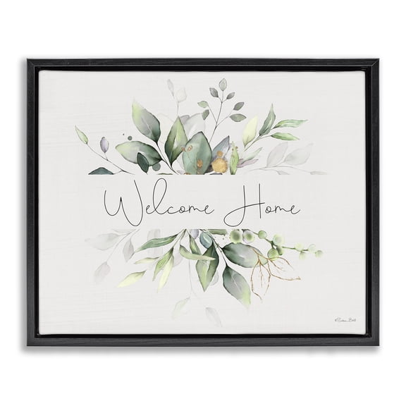 Stupell Industries Cottage Soft Leaves Welcome Black Floating Frame Canvas Art, 21 x 17, by Susan Ball
