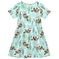 thumbnail image 2 of FORMRS Girls Short Sleeve Dress Summer Casual Round Neck A-line Beach Sundress, Sizes 2T-8T, Green Otters Pattern, 2 of 8