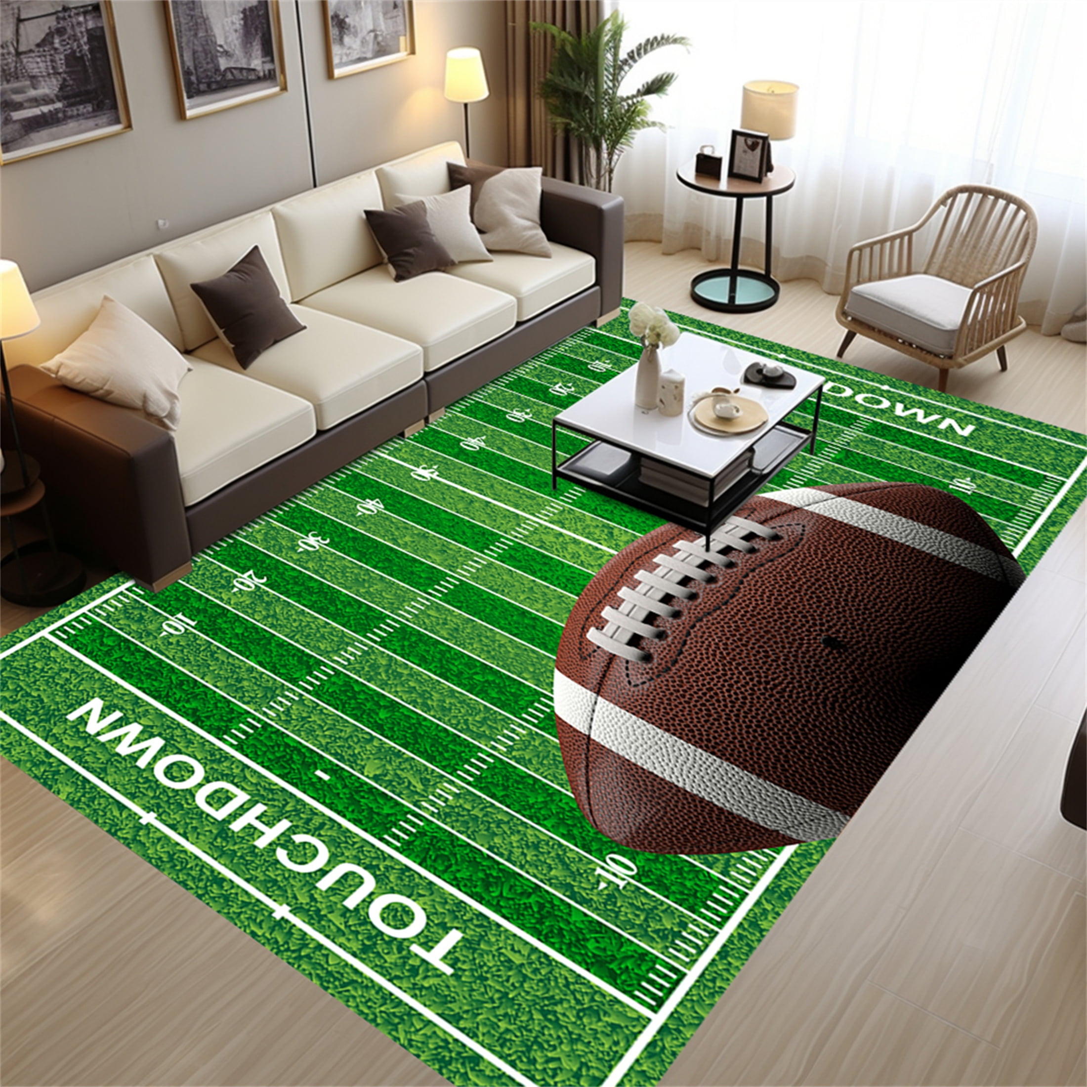 Osimiccp Football Rug, Non-Slip Bedroom Carpet, 3'x5', Football Field Design
