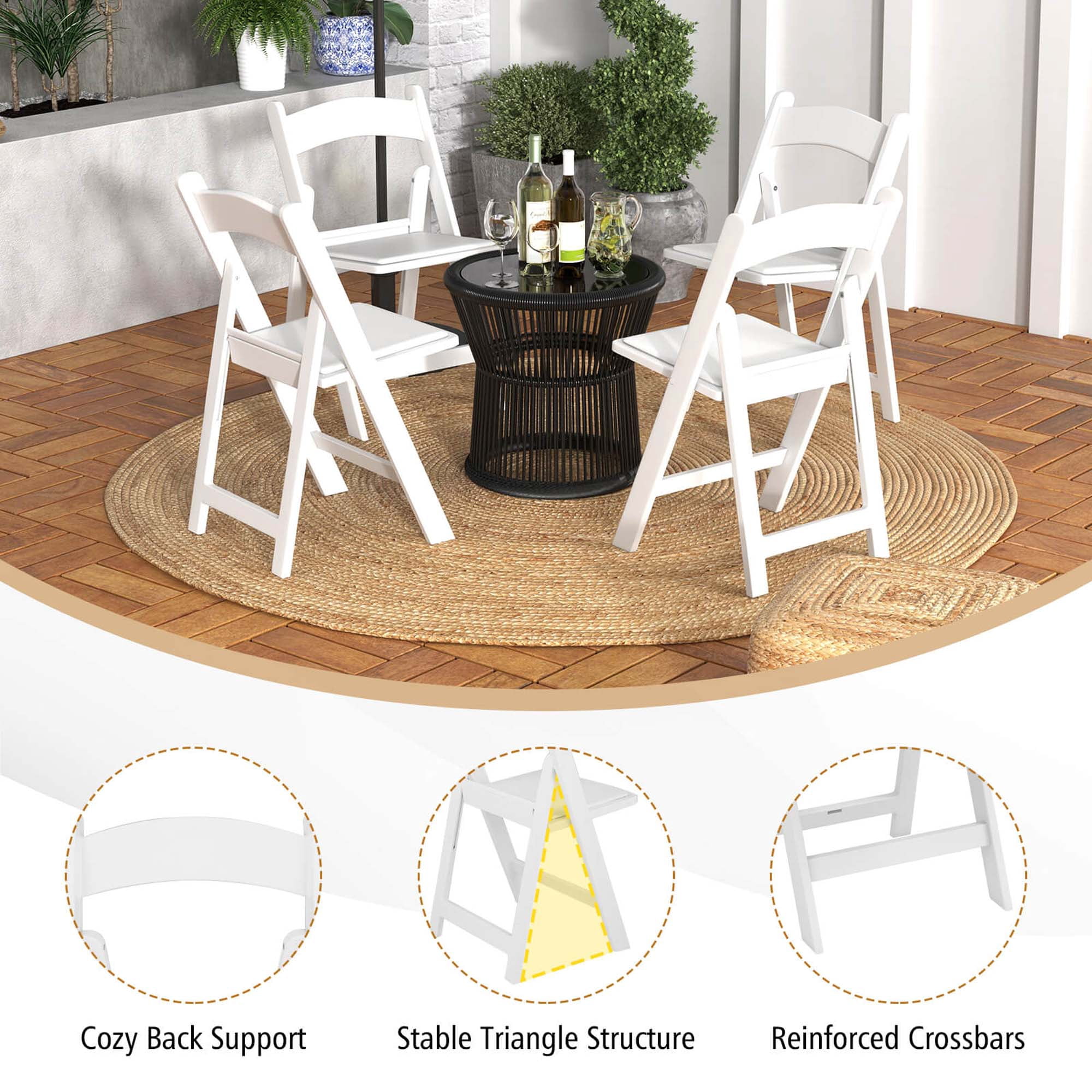 Costway 4 Pack Resin Folding Chairs with Padded Seat All-Weather Resin Frame Patio