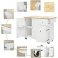 thumbnail image 5 of EUROCO 53.9" Longer Rolling Kitchen Island with Drop Leaf,Kitchen cart with Storage, Rubber wood Countertop, 2 Soft-Closing Doors ,Storage Rack and New-Designed 3-Tier Pull Out Cabinet,White, 5 of 11