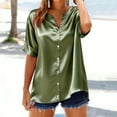 thumbnail image 2 of Satin Button Down Shirts for Women V Neck Short Sleeve Blouse Summer Casual Loose Tee Tops Satin Silk Blouse Solid Color, 2 of 4