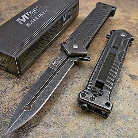 MTECH Tactical Stonewashed Dagger Spring Assisted Opening Rescue Pocket