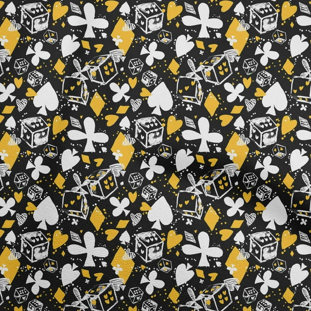 oneOone Polyester Spandex Yellow Fabric Poker Card Fabric For Sewing Printed Craft Fabric By The Yard 56 Inch Wide
