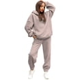 thumbnail image 1 of Conjunto de dos piezas de sudadera con capucha de color liso para mujer - Sudadera con capucha y pantalones con cintura elástica - S-XXL, 1 of 4