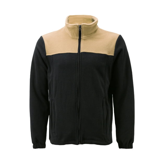 Men's Full Zip-Up Two Tone Solid Warm Polar Fleece Soft Collared Sweater Jacket (M, LF35 #3)