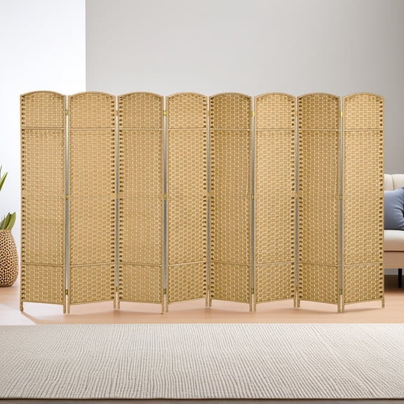 Kadyn Privacy Screens and Panels, Folding Room Divider Screen 8 Panel 5.6' Tall Privacy Screen Freestanding Room Partition, Nature Wood