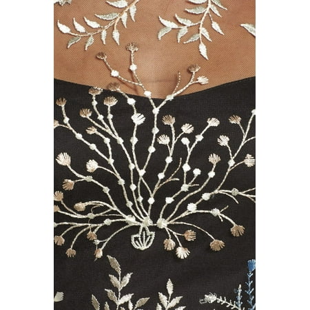 Adrianna Papell Women's Embroidered Illusion Neck Dress Black Size 4