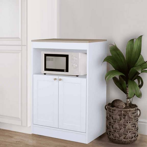 Ella Rhae Microwave Kitchen Storage Cart, White