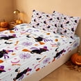 thumbnail image 3 of Homewish Cartoon Witch Cat Zipper Full Size Comforter Sets with Fitted Sheet and 2 Pillowcases for Girls, Halloween Spooky Animal Zipper Bedding Set, Pure White, Pumpkin Bat Reversible, 3 of 7