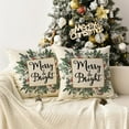 thumbnail image 2 of Christmas Merry & Bright Eucalyptus Mistletoe Throw Pillow Covers Set of 2, 18 x 18 Inch Winter Holiday Cushion Case Decoration for Sofa Couch, 2 of 6