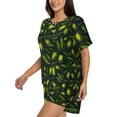 thumbnail image 2 of Bixox Women's Green Branch Olive Printed Pajama Set 2 Piece Lounge Set Top and Shorts Soft Pajamas, Shorts with Pockets, 2 of 7