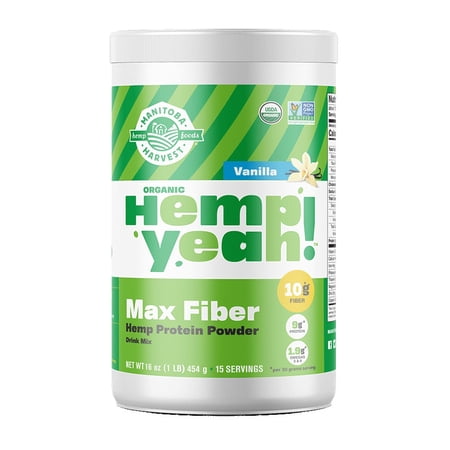 Manitoba Harvest Hemp Yeah! Max Fiber Hemp Protein Powder, Vanilla, 1.0lb, 16.0oz