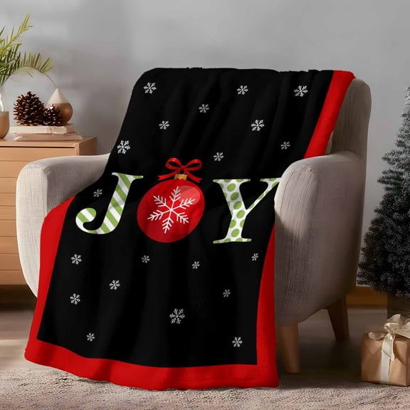 Throw Blanket Fleece Throw Blanket 40x50in, Joy Words on Black Background Soft Lightweight Bed Blankets Red Striped Fuzzy Couch Blankets for All Season