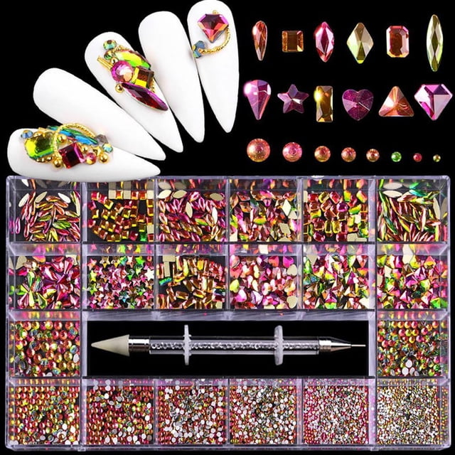 Diamantes De Imitación Para Uñas, Kit Profesional De Cristal Para Uñas, 9000 Uds., Cristal De Múltiples Formas, Diamantes De Imitación Ab, Suministros Para Decoración De Uñas, Accesorios 21 Rejillas Yuarrent CE007388-03