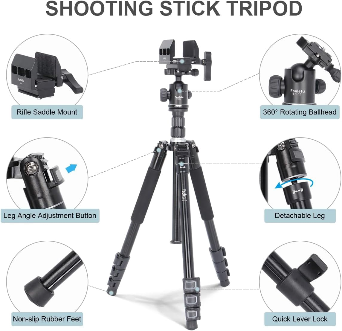 Shooting Tripod Hunting Shooting Stick Gun Rifle Rest with Shooting Saddle Clamp and 360° Rotate Ball Head, Height Adjustable 25"- 75" Shooting Stick Tripod Aluminum Alloy