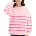 thumbnail image 2 of AHTJRT Girls Oversized Striped Sweater Kids Children Fall Winter Fashion Crewneck Pullover Thermal Soft Knitted Basic Top Pink 7-8 Years, 2 of 6