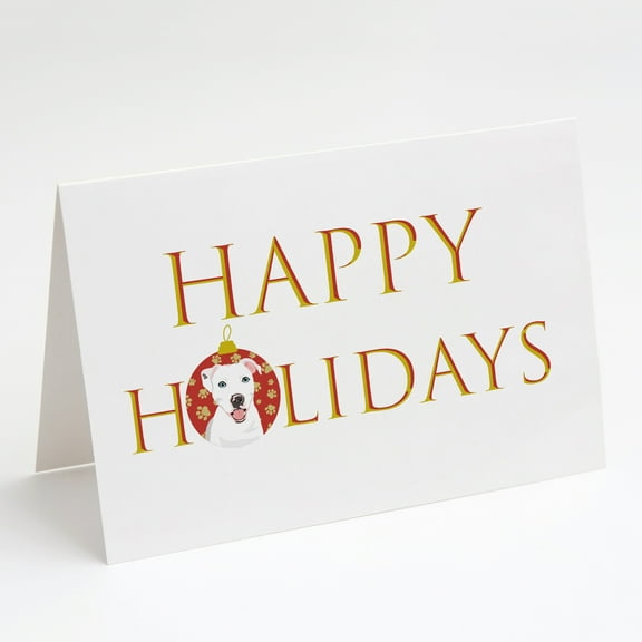 Pit Bull White #1 Happy Holidays Greeting Cards and Envelopes Pack of 8 7 in x 5 in