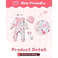 thumbnail image 3 of KIMI BEAR Newborn Baby Girl Romper Ruffle Long Sleeves Dinosaur Print One-piece Overalls Bodysuit Clothing with Hat Headband Gloves 4pcs Pink 3-6 Months, 3 of 5