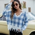 thumbnail image 2 of Gibobby Suéter Para Invierno Mujer Suéter suelto de punto con flecos y cuello en V a de otoño/invierno para mujer(Azul,M), 2 of 3