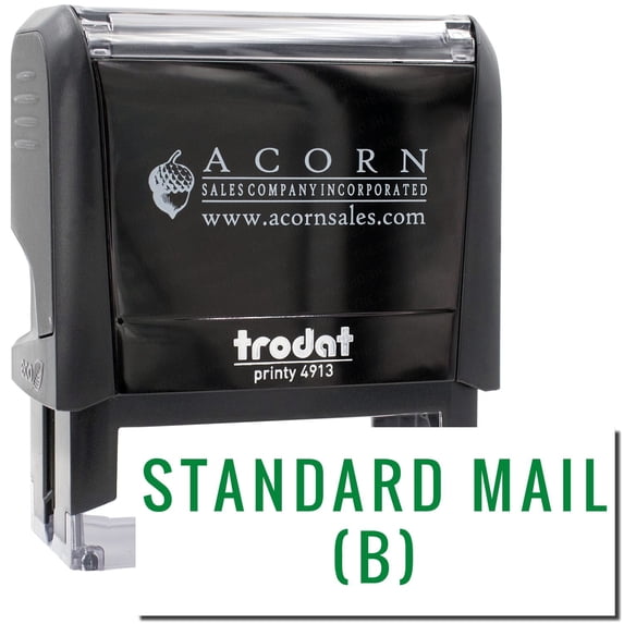 Large Self-Inking Standard Mail B Stamp, Trodat Printy 4913, Press and Print Stamping, Impression Size 7/8" x 2-1/4", Up to 10,000 Impressions - Green Ink