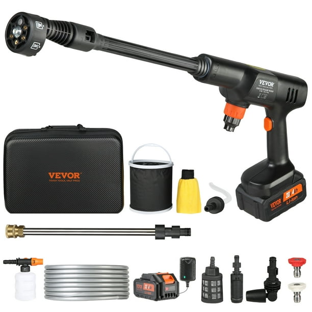 Hidrolavadora inalámbrica VEVOR, limpiadora portátil de alta presión de 652 PSI y 1,0 GPM, pistola para lavar autos con batería de 4,0 Ah, cargador, boquilla 6 en 1