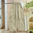 thumbnail image 6 of Qingpeng Girls Wide Leg Pants High Waist Drawstring Striped Cuffs Lightweight Wrinkled School Outdoor Casual Spring Summer Long Pants for Kids, 6 of 7