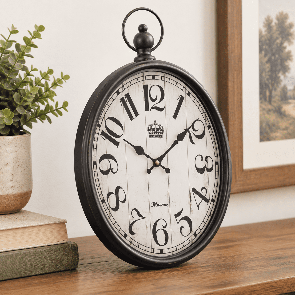 Oval Large Wall Clock Silent Non-ticking Metal Operated Retro Antique Design Rustic Vintstyle Decor For Living Room Kitchen Farmho