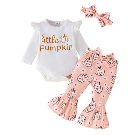 

Girls Long Sleeve Romper Bodysuit Cartoon Prints Bell Bottoms Pants Outfits Cute Clothes for Young Teen Girls New Born Baby Girl Clothes Full Set Cute Winter Clothes for Teen Girls 3 Month Old Clothes