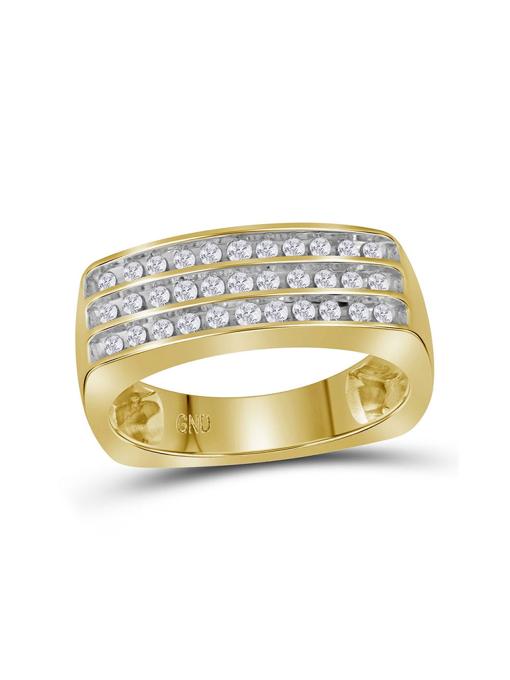 FB Jewels 10kt Yellow Gold Mens Round Diamond 3-Row Band Ring 1/2 Cttw ...