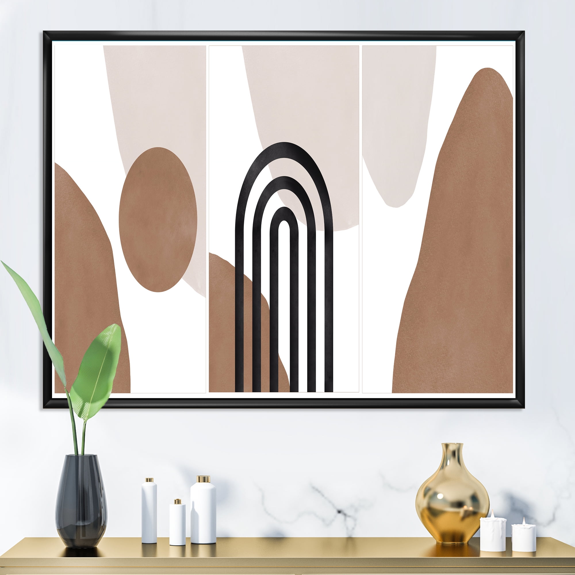 Designart 'Abstract Shapes in Ivory and Terracotta Shapes II' Modern Framed Canvas Wall Art Print