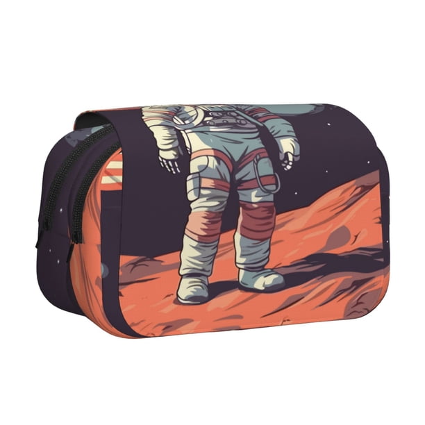 Easygdp Astronaut With American Flag para Estuche de Lápices con Tapa Flip, Suministros de Oficina y Universidad para Adolescentes y Adultos