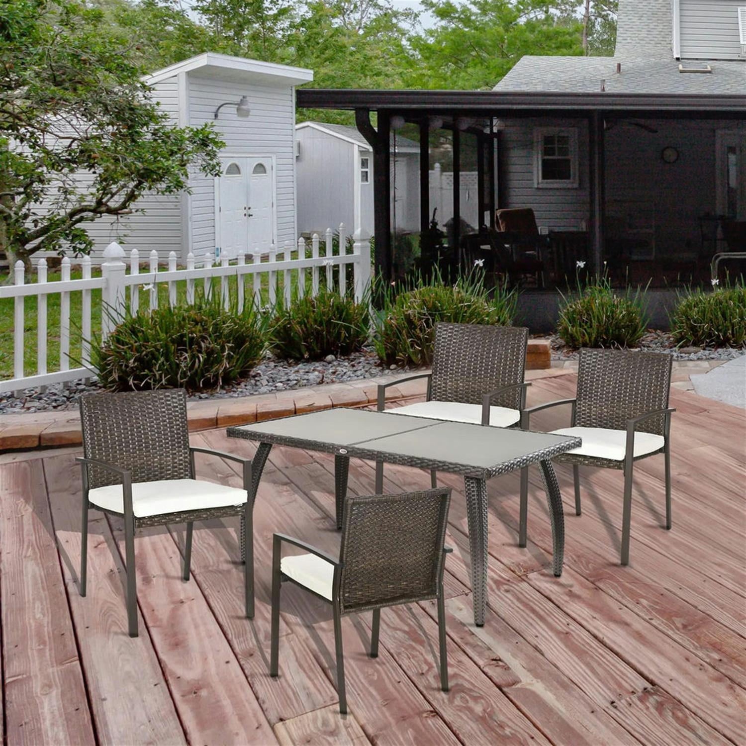 Demi Bonn Outdoor Dining Chairs Set of 4, PE Rattan Patio Dining Room Chairs with Cushion for Garden, Backyard, Lawn, Brown