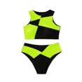 Bikini Sets for Women Colorblock Casual Swimsuit High Neck Lime Green S