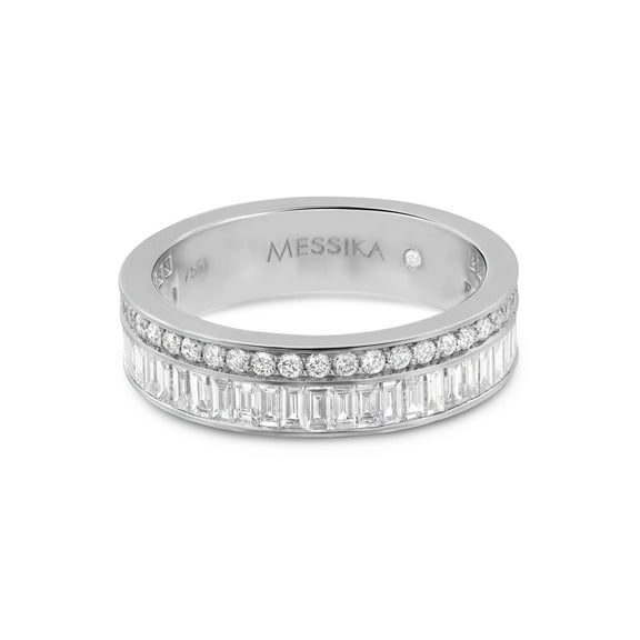 Messika 1.15Cttw Liz Baguette And Round Cut Diamond Ring 18K White Gold Size 6.5