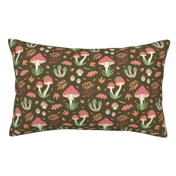 Fotbe Mushrooms and Autumn Funda de Almohada Decorativa Estilo Occidental, Lujo en Algodón, Fundas para Almohadas King, Cojín Estampado para Decoración del Hogar-14"x20"