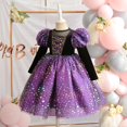 thumbnail image 6 of Girls Witch Costume Dress, Puff Sleeve Tulle Gown for Toddler Kids Halloween Cosplay Party, 6 of 7