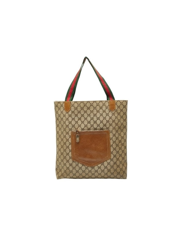 Pre-Owned Gucci Sherry Line Old GG Supreme Handbag Tote Bag Shoulder Brown Leather Women's GUCCI