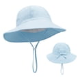 thumbnail image 3 of SGFCWSX Girls Bucket Hat Wide Brim UV Protection Adjustable Chin Strap Breathable Cotton Summer Outdoor Beach Sun Hats for Kids Sky Blue Size 2 Years, 3 of 10