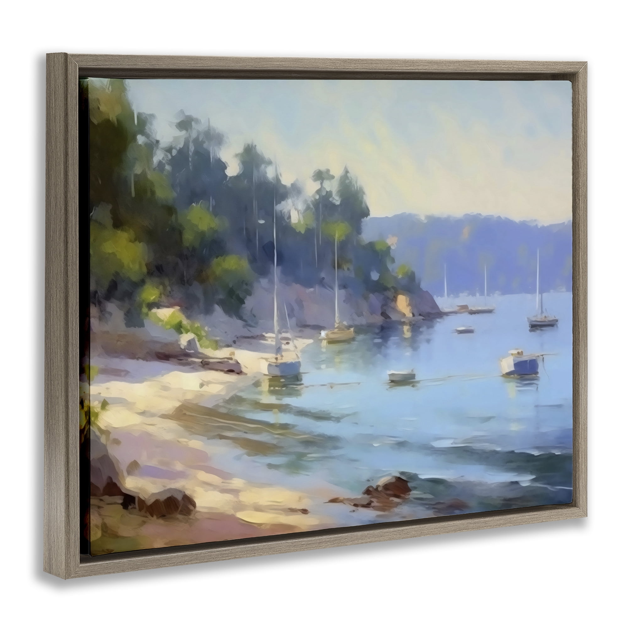 Stupell Industries Near The Shore Summer Sailing Brown Framed Floater Canvas Wall Art, design by Creative Studio