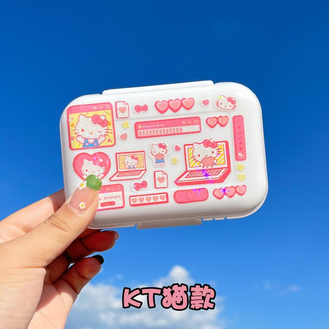 Sanrioes-caja de Medicina de Anime Kuromi Cinnamoroll My Melody, contenedor organizador de tabletas, pastillero de viaje portátil, caja de dulces, regalos