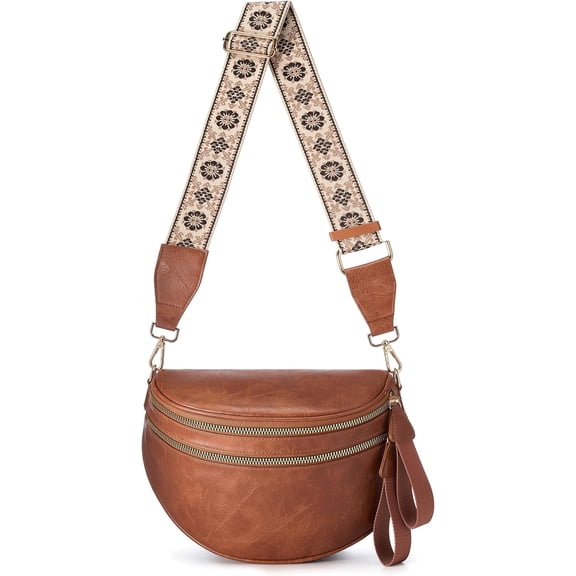 Spacious Leather Crossbody Bag Bum Bag Handbags Wallets Purses Trendy Bag for Women (Brown)