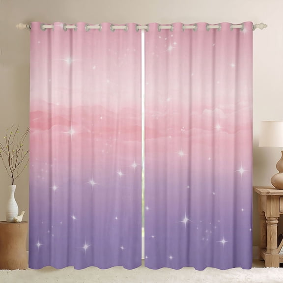 Homewish Starry Sky Black Out Curtains,Ink Painting Aesthetic Curtains Pack of 2 (42x63 Each),Pink Purple Ombre Bedroom Curtains For Girls Teens,Microfiber Bedroom Decor